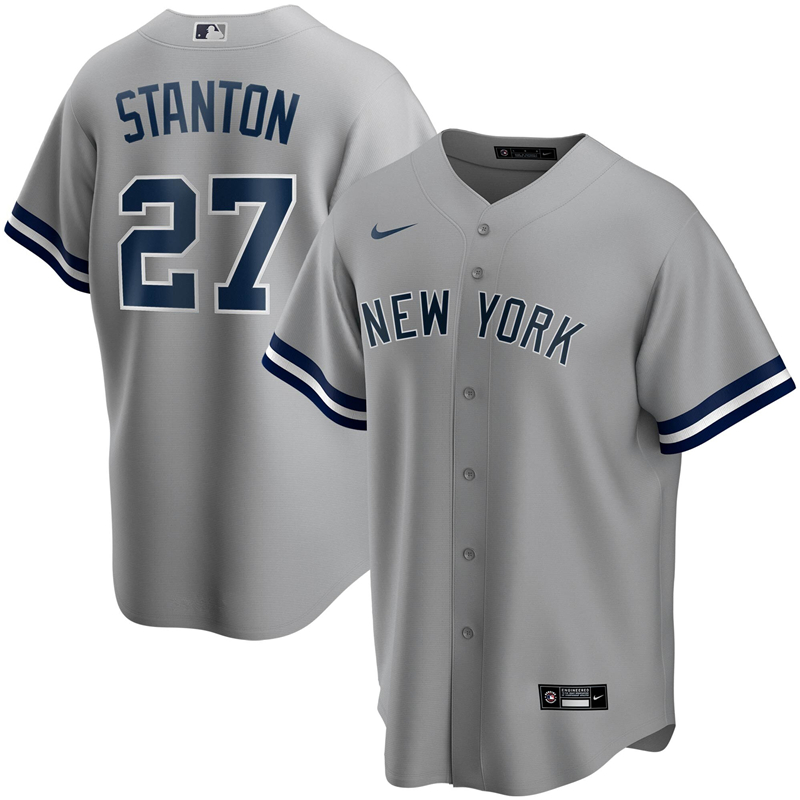 2020 MLB Men New York Yankees 27 Giancarlo Stanton Nike Gray Road 2020 Replica Player Jersey 1